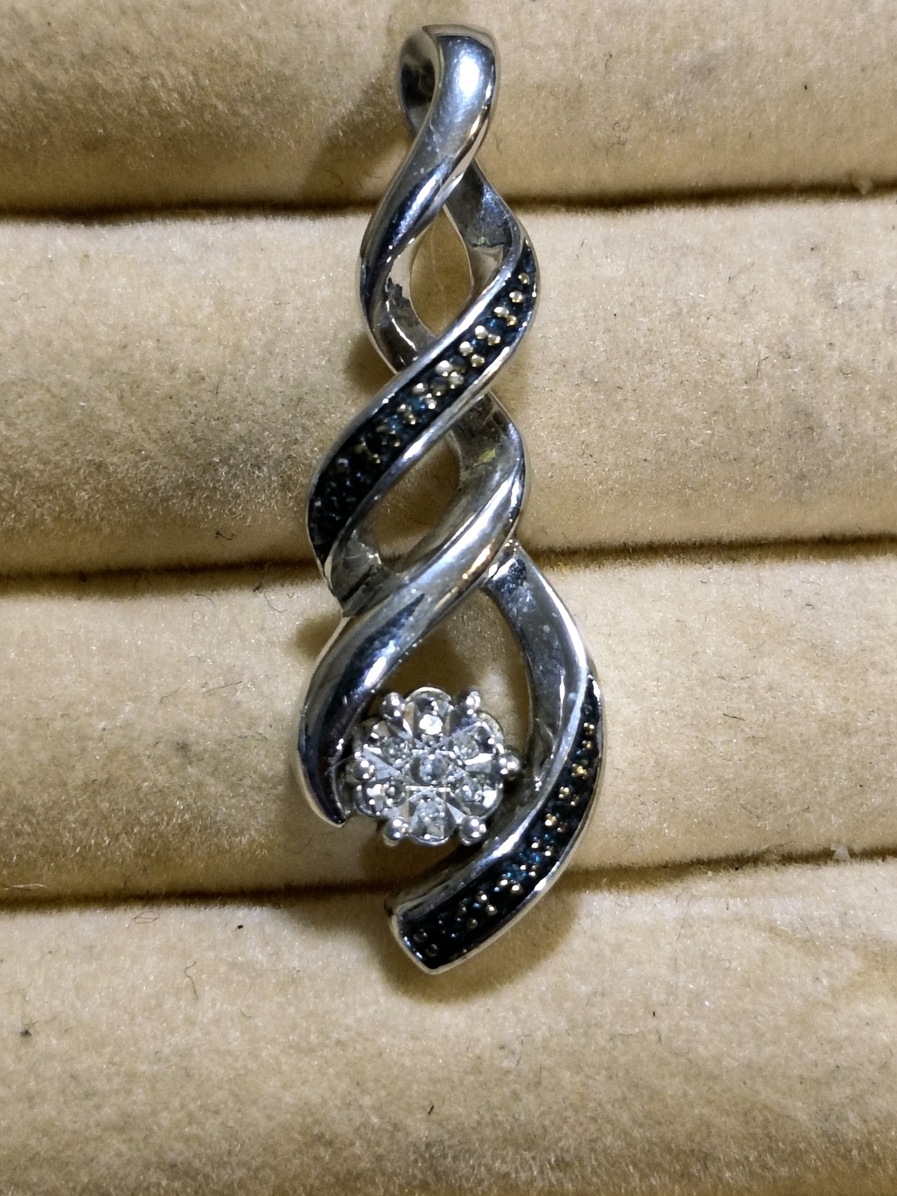 Sterling Silver And Diamond Swirl Pendant Diamonds Signed